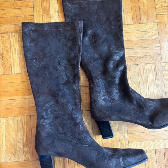 Vintage y2k 90s stretch brown floral pattern boots - Picture 2 of 9